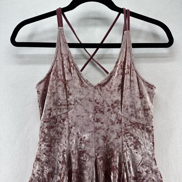 American Eagle Outfitters Dress Sz XS Crushed Velour Skater Mini Sleeveless Pink - Picture 3 of 12